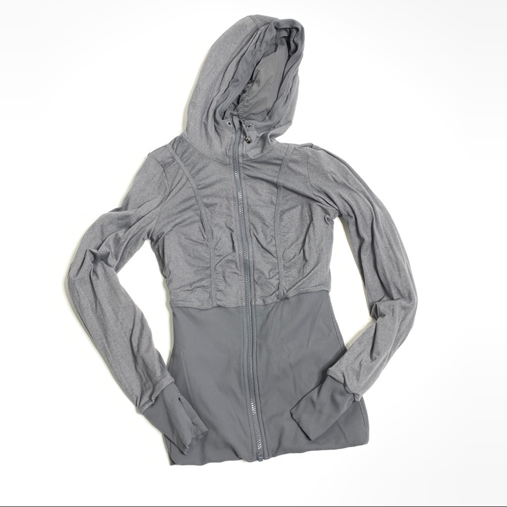 Lululemon Reversible Dance Studio Jacket Blurred Grey Zip Up Hooded Thumbholes 4 - Picture 13 of 16